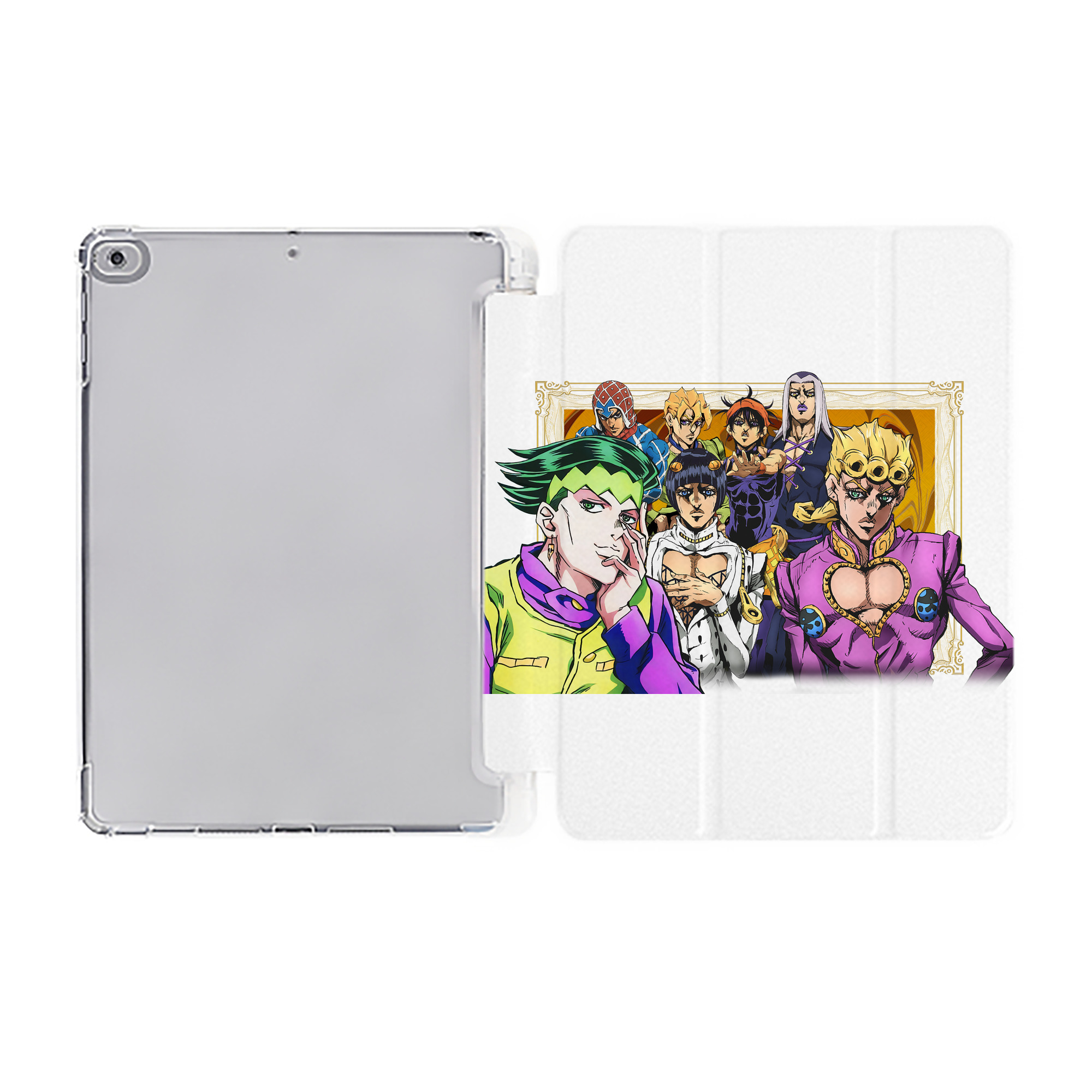 （画像用） ジョジョの奇妙な冒険 ジョルノ?ジョバァーナ JoJo's Bizarre Adventure Giorno Giovanna IPad ケース ペン収納付き 三つ折りスタンド PUレザー×シリコン 対応機種9.5/10.5/10.9インチ
